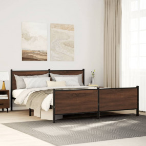 Bed Frame Brown oak Steel, engineered wood Double Bed F...