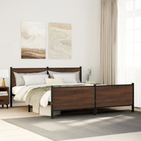 Bed Frame Brown Oak Steel Full Bed Frame Rectangular