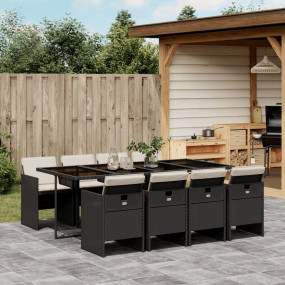 Patio Dining Set Set of 8 Black PE Rattan 8-seater Fold...