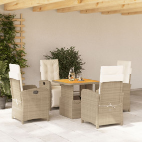 Garden Dining Set Beige PE Rattan 4-Seater Adjustable A...