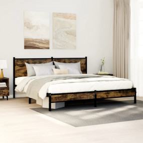 Bed Frame Smoked Oak Steel, engineered wood Super King ...