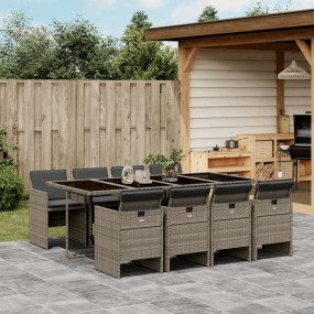 Patio Dining Set Set of 8 Gray PE rattan 8-seater Folda...