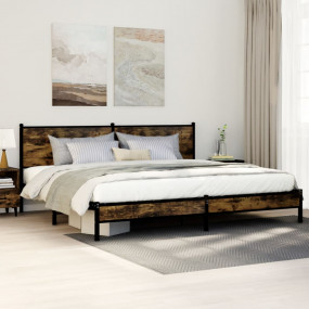 Bed Frame Smoked Oak Steel, Engineered Wood Full Bed Fr...