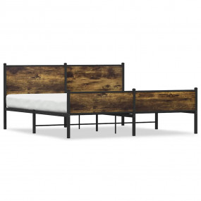 Bed Frame Smoked Oak Steel, engineered wood Double Bed ...