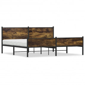 Bed Frame Smoked Oak Steel, Engineered wood Double Bed ...