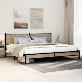 Bed Frame Sonoma oak Steel, Engineered wood Double Bed ...