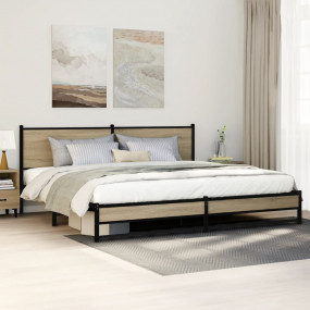 Bed Frame Sonoma oak Steel, Engineered Wood Full Bed Fr...