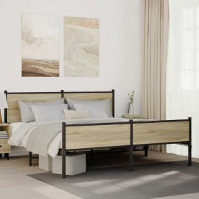Bed Frame Sonoma oak Steel, engineered wood Queen Durab...