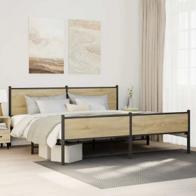 Bed Frame Sonoma oak Steel, Engineered wood
