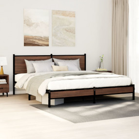 Bed Frame Brown Oak Steel, Engineered Wood 72 x 84 in B...