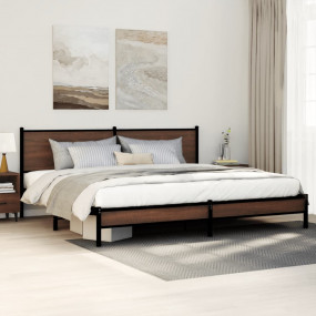 Bed Frame Brown Oak Steel, Engineered Wood Full Durable
