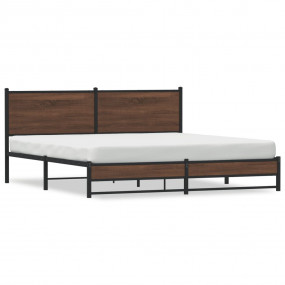 Bed Frame Brown Oak Steel, Engineered Wood Super King B...