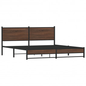 Bed Frame Brown Oak Steel, Engineered Wood Full Bed Fra...