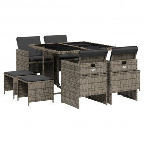 Garden Dining Set Grey PE rattan 9 Piece Stackable