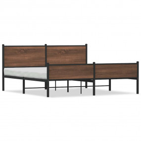 Bed Frame Brown Oak Steel, Engineered Wood Full Bed Fra...