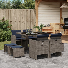 Patio Dining Set Set of 8 Gray PE rattan 8-seater Folda...