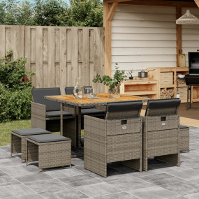 Garden Dining Set Grey and Brown PE Rattan 9-piece set ...