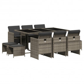 Garden Dining Set Grey PE rattan, powder-coated steel, ...