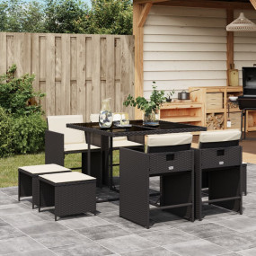 Patio Dining Set Set of 8 Black and Cream White