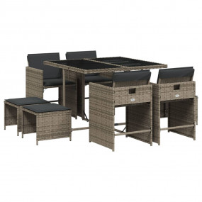 Patio Dining Set Set of 8 Grey PE rattan 8-seater Folda...