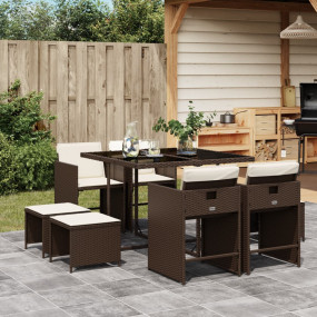 Patio Dining Set Set of 8 Brown Poly Rattan 8-seater Fo...