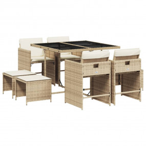 Patio Dining Set Set of 8 Beige PE Rattan Medium Foldab...
