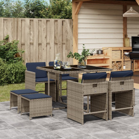 Patio Dining Set Set of 8 Gray Poly Rattan Large Foldab...