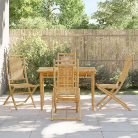 Garden Chair Set of 4 Natural Bamboo Bamboo Medium Fold...