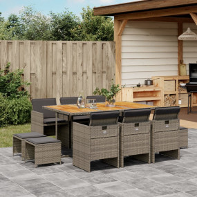 Garden Dining Set Grey PE Rattan 10-seater Foldable