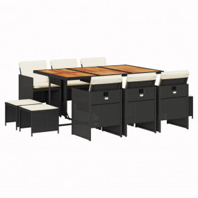 Garden Dining Set Black PE Rattan 11 Piece Set Stackabl...