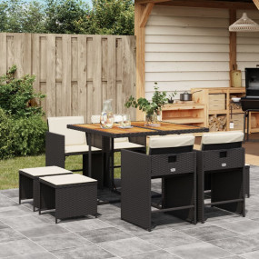 Patio Dining Set Set of 8 Black, Brown, Cream White