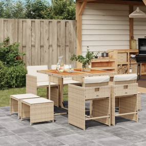 Patio Dining Set Set of 8 Beige PE rattan 9 Piece Folda...