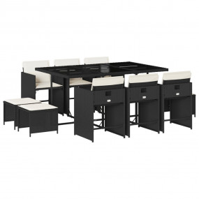 Patio Dining Set Set of 10 Black
