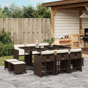 Patio Dining Set Set of 10 Brown PE Rattan Large Foldab...