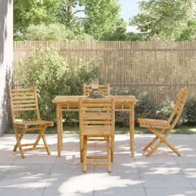 Garden Chair Set of 4 Natural Bamboo Bamboo Compact Fol...