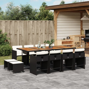 Patio Dining Set Set of 12 Black, Cream White Poly Ratt...