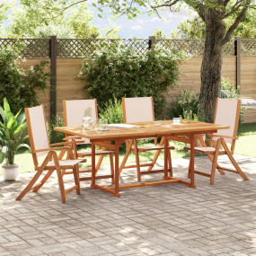 Folding Garden Chair Set of 4 Cream Solid Acacia wood, ...