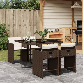 Patio Dining Set Set of 4 Brown PE rattan 5 Piece Set F...