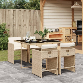 Patio Dining Set Set of 4 Beige PE Rattan Medium Collap...
