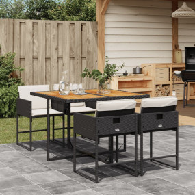 Garden Dining Set Black PE Rattan 4-seater Foldable