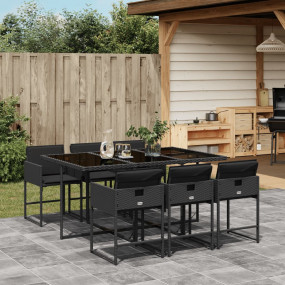 Garden Dining Set Black PE rattan 7 Piece set Foldable