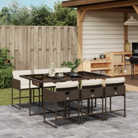 Garden Dining Set Brown Poly Rattan 7 Piece Foldable