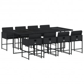 Garden Dining Set Black PE Rattan 8-seater Foldable