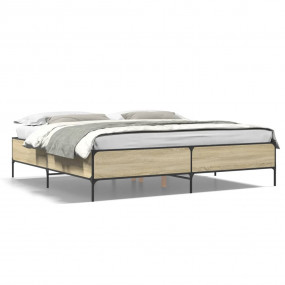 Bed Frame Sonoma oak Engineered wood, Metal Double Mode...