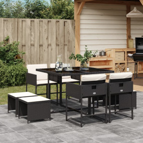 Garden Dining Set Black PE Rattan 8-seater Collapsible
