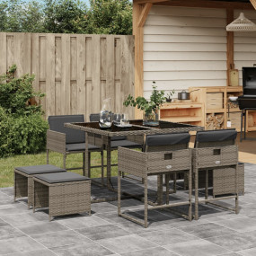 Garden Dining Set Grey PE Rattan 8-seater Foldable