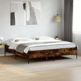 Bed Frame Smoked Oak Engineered Wood and Steel Super Ki...
