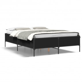 Bed Frame Black Engineered Wood Double Durable Bed Fram...