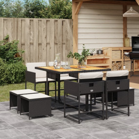 Garden Dining Set Black Poly Rattan 8-seater Foldable
