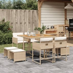 Garden Dining Set Beige PE rattan 8-seater, Cube design...